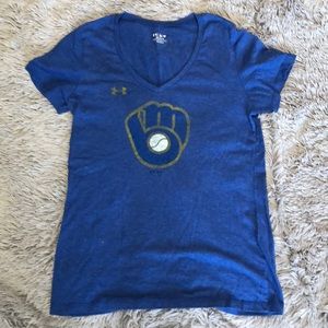 Under Armour Heatgear V-neck Women's Blue Milwaukee Brewers tee
